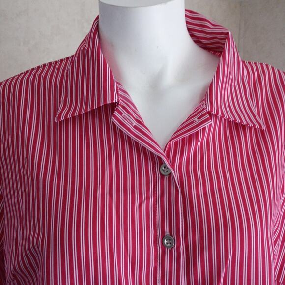 NWT Roommates Red Stripe Button Front Top 1X Roll Tab Sleeve Minimalist Office - Picture 3 of 11